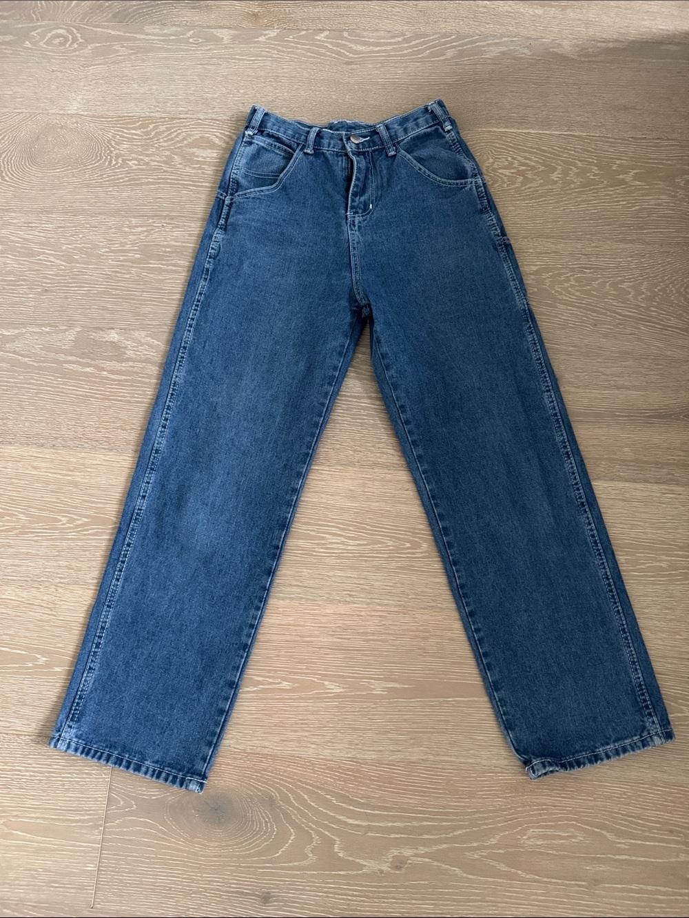 Classic High-Waist Straight Leg Jeans - Dark Blue Denim